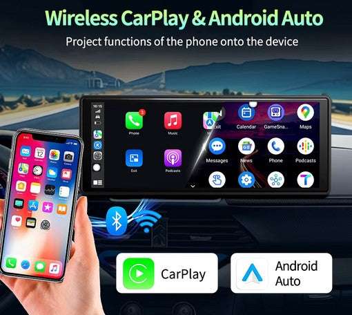 Premium CarPlay & Android Auto Car DVR GPS U Disk Bluetooth AUX FM Rearview Mirror Video Recorder