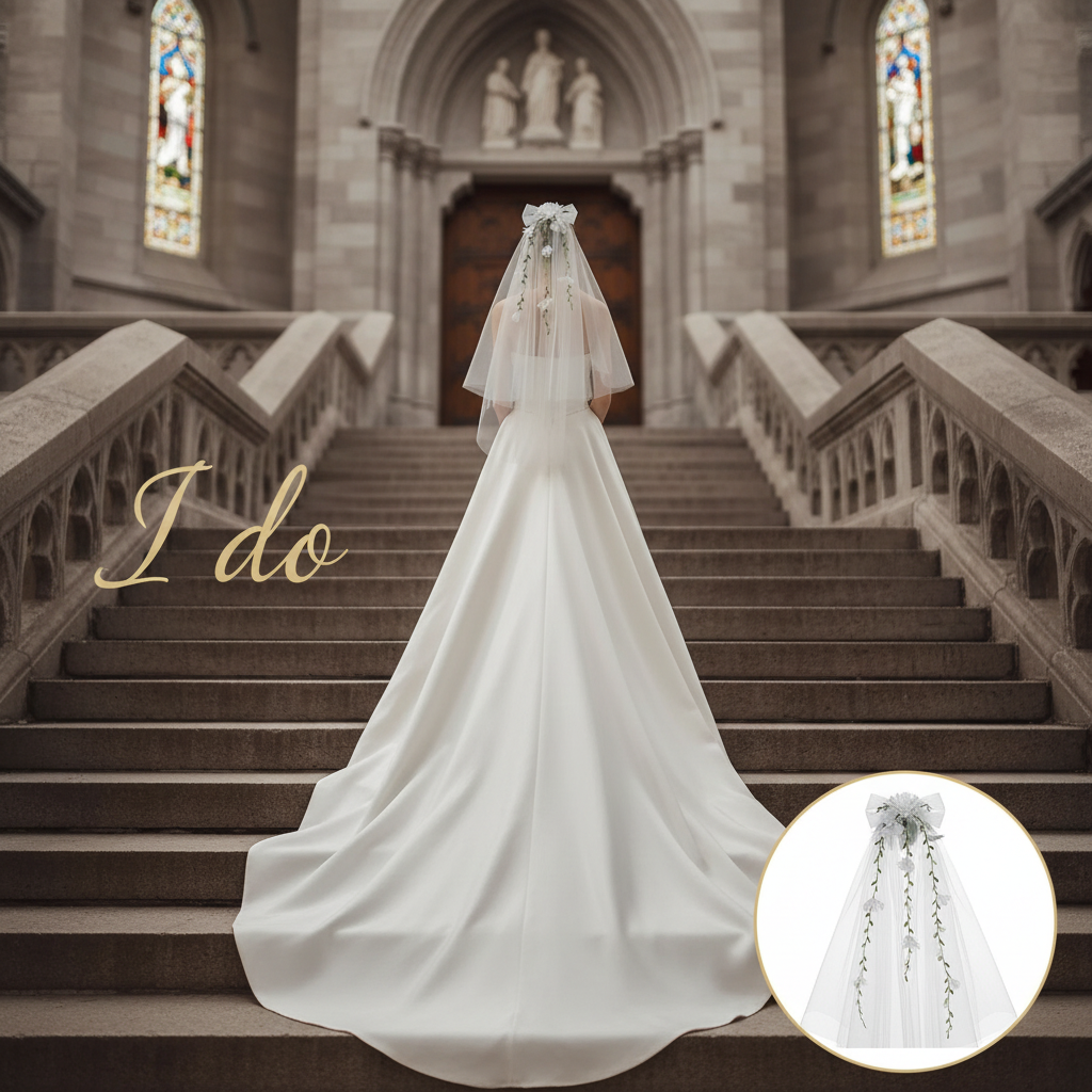 Luxury Ribbon Big Bow White Veil Hair Comb Wedding Bride