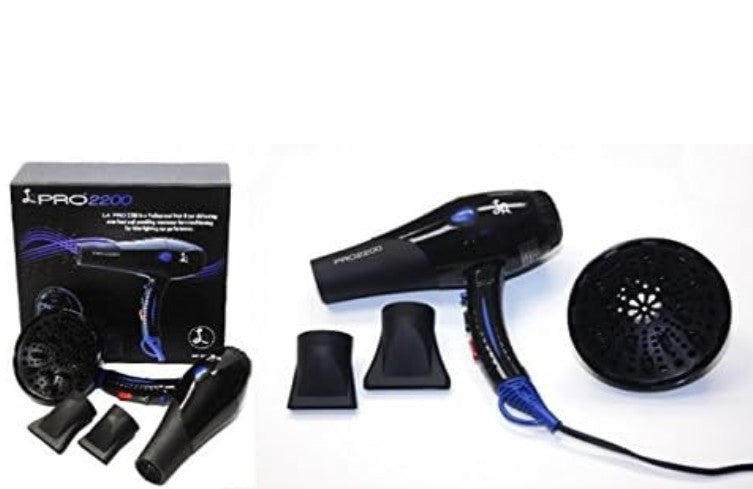 LA PRO2200 HAIR DRYER PROFESSIONAL WITH DIFFUSER, 2 NOZZLES, SLEEK PROFESSIONAL HAIR DRYER