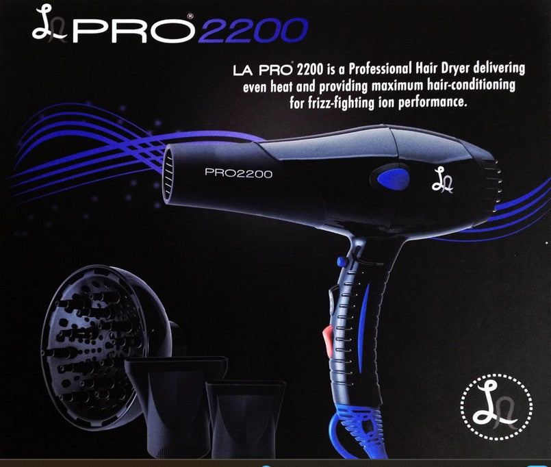 LA PRO2200 HAIR DRYER PROFESSIONAL WITH DIFFUSER, 2 NOZZLES, SLEEK PROFESSIONAL HAIR DRYER