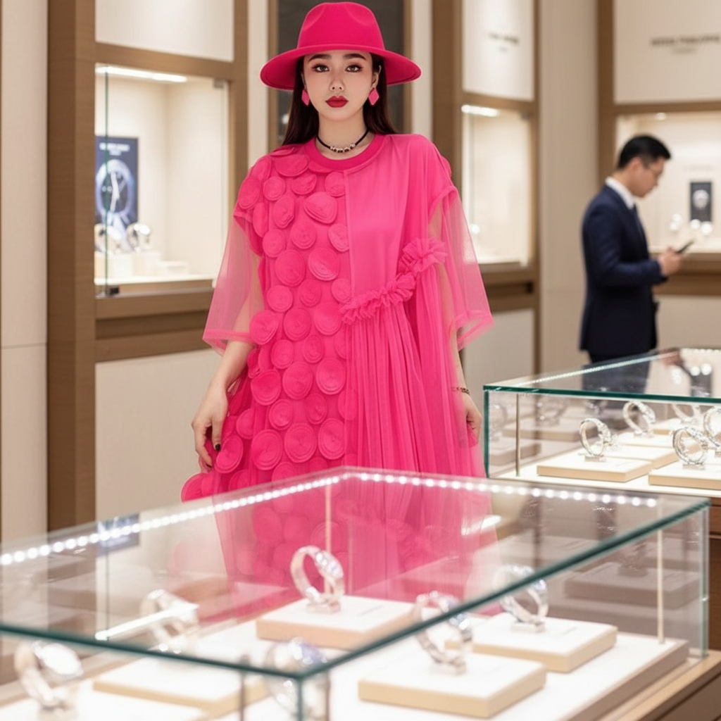 New Trendy 3D Women's Loose Plus Size Floral Polka Dot Dress