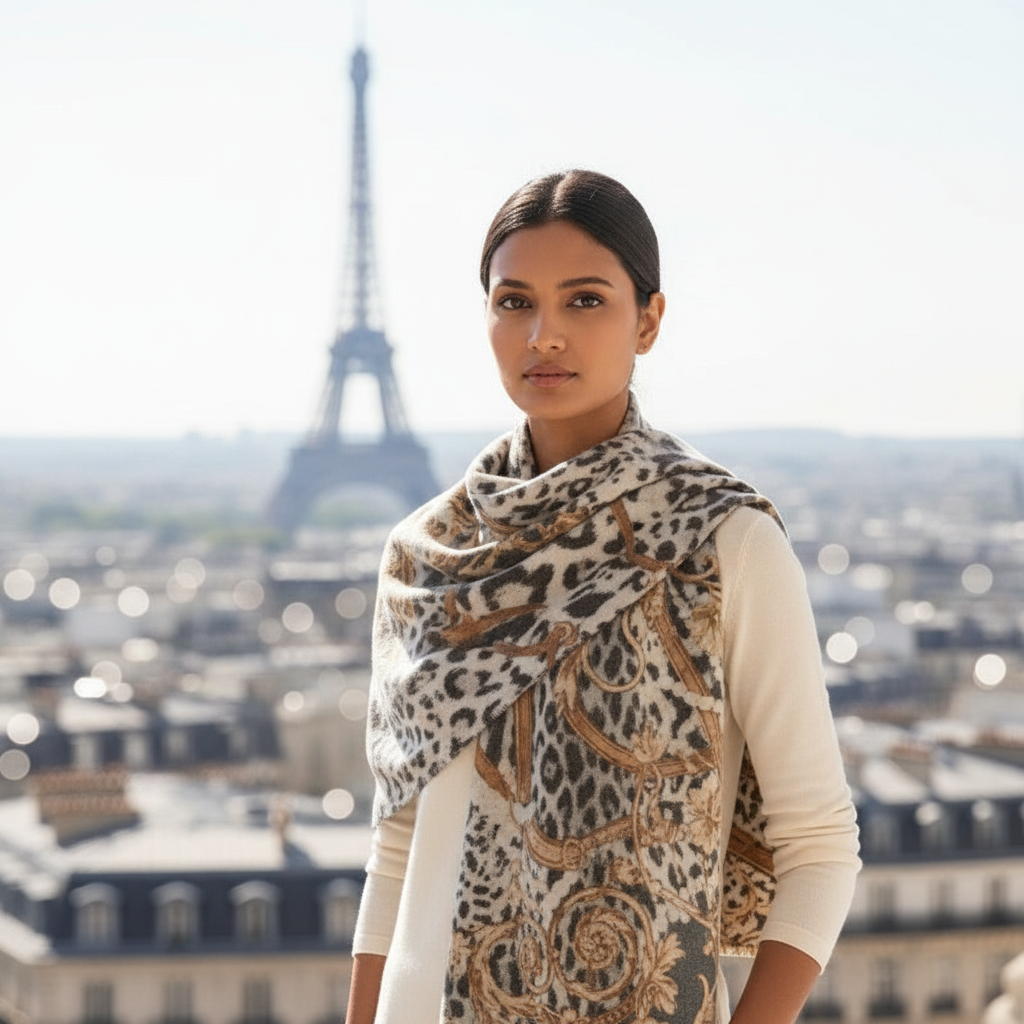 Women's Leopard Print Artificial Cashmere Scarf – Soft, Warm Winter Wrap for Stylish Comfort