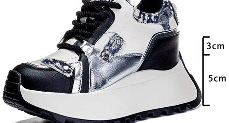 3 inch heel Denim Synthetic Genuine Leather Chunky Sneaker Flats