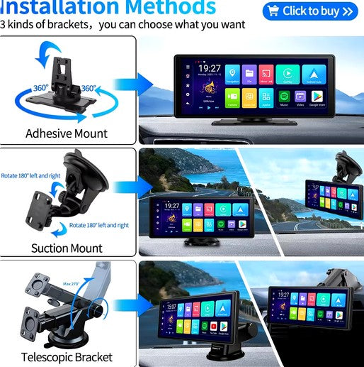 Premium CarPlay & Android Auto Car DVR GPS U Disk Bluetooth AUX FM Rearview Mirror Video Recorder