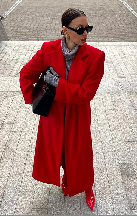 Retro Red Loose Big Lapel Coat