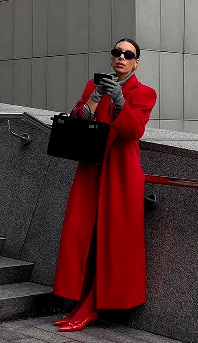 Retro Red Loose Big Lapel Coat