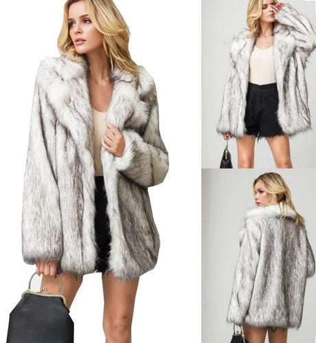 Women's gray faux fur coat