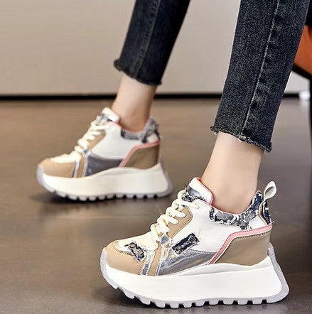 3 inch heel Denim Synthetic Genuine Leather Chunky Sneaker Flats