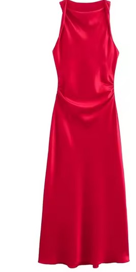 RUCHED SATIN EFFECT MIDI DRESS