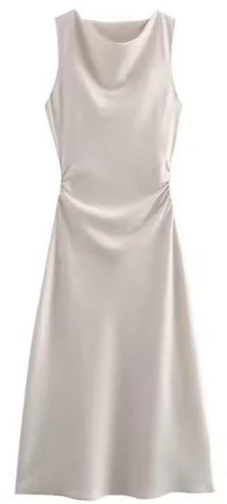 RUCHED SATIN EFFECT MIDI DRESS